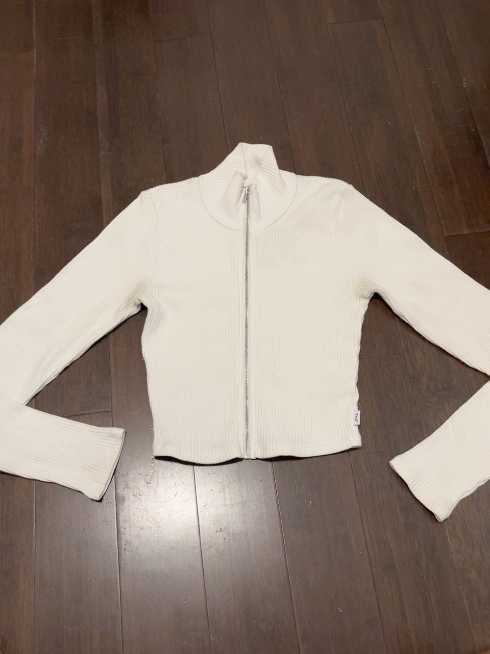TNA Ivory Ribbed Zip-Up Cardigan - Picture 4 of 5